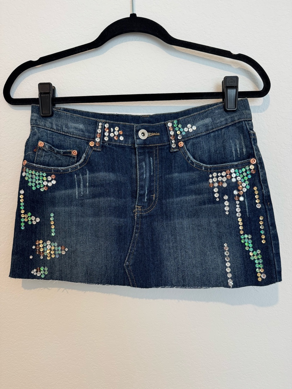 Judy Blue Sequined Mini Micro Denim Cut Off Skirt